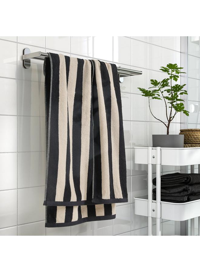 erorex Bath towel, black/light beige striped, 70x140 cm - Image 3