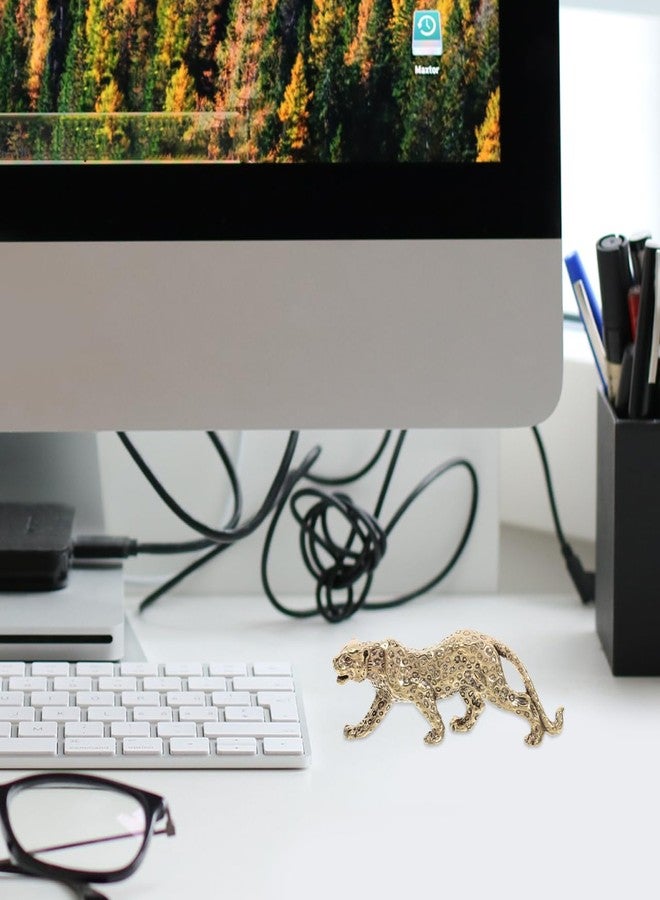 VOSAREA Brass Statue Retro Leopard Statue Desktop Leopard Figurine Desktop Table Top Ornament Decoration - Image 5