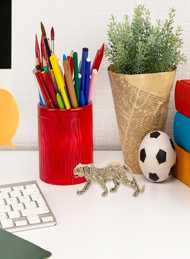 VOSAREA Brass Statue Retro Leopard Statue Desktop Leopard Figurine Desktop Table Top Ornament Decoration - Image 3