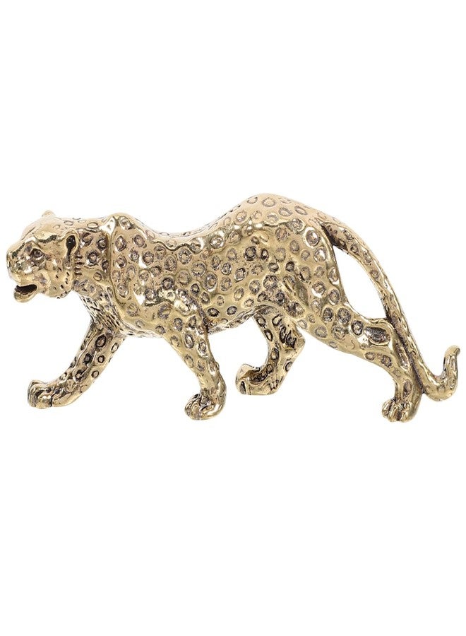 VOSAREA Brass Statue Retro Leopard Statue Desktop Leopard Figurine Desktop Table Top Ornament Decoration - Image 1