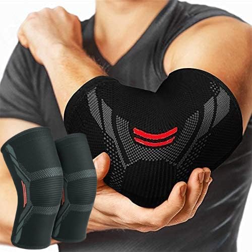 serveuttam� Elbow Support for Gym (1 Pair) - Elbow Brace for Men Women Workout | Elbow Compression Sleeves for Tendonitis Pain Relief, Tennis, Volleyball, Cricket - Elbow Pain (Robotic Red, L) - Image 1