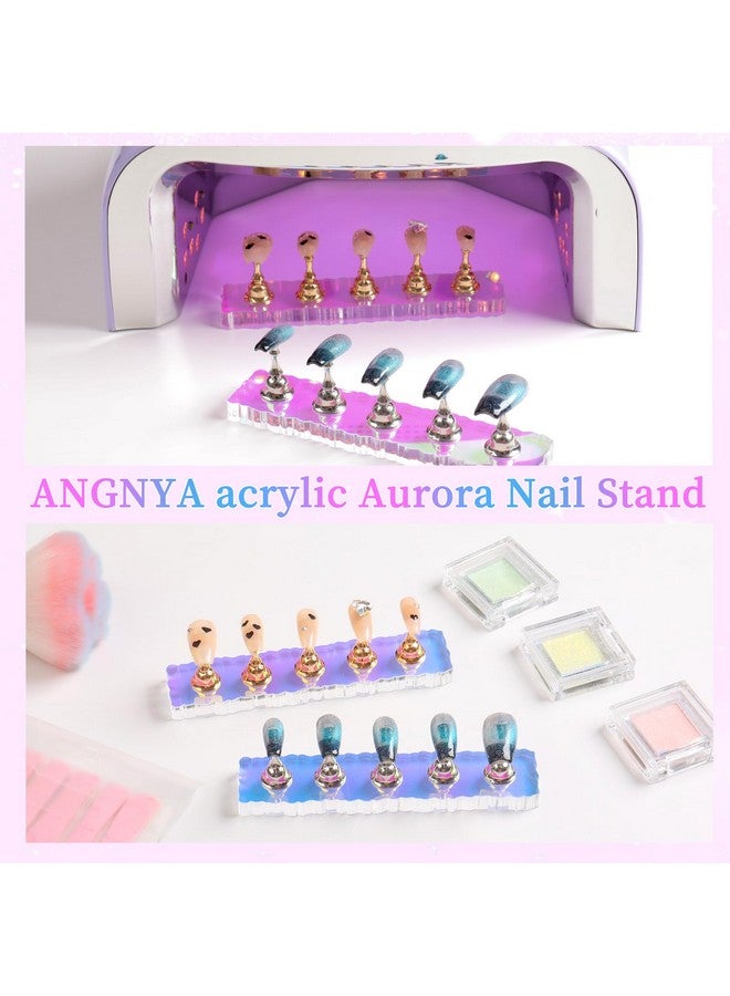 2 Set Nail Stand Aurora Nail Holder For Painting Nail Stand For Press On With 96 Pcs Reusable Sticky Putty Nail Display Stand Nail Hand Practice Magnetic Nail Art Tools For Homes And Salons