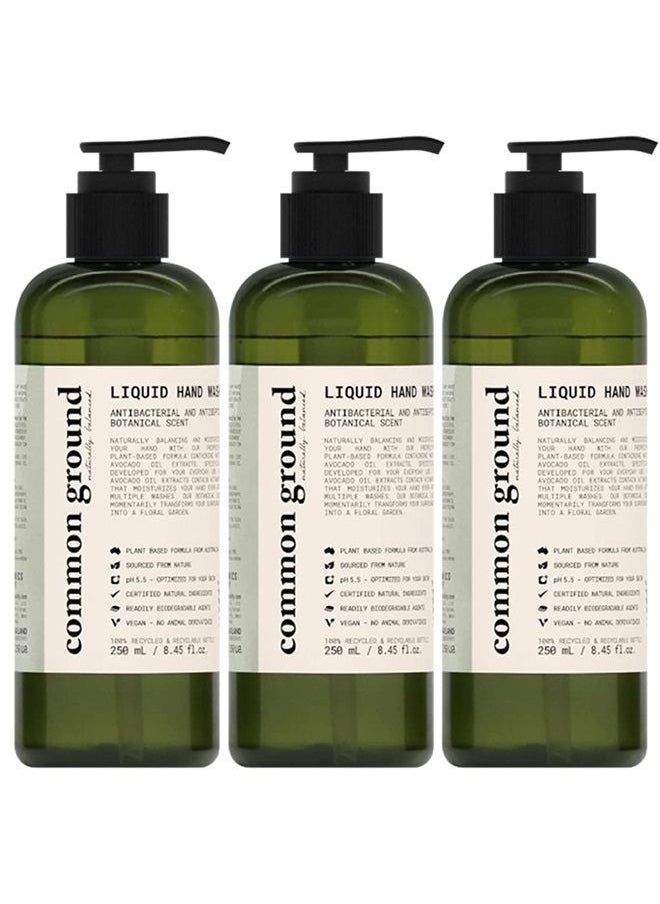 COMMON GROUND - Common Ground All Natural Hand Wash Soap - Paraben & Cruelty Free - Daily - Organic, Vegan, Plant-Based - Botanical Scent & Avocado Oil - For All, Men, Women, Eczema, Sensitive Skin 8.4 Fl Oz (3 Pack) - Image 1