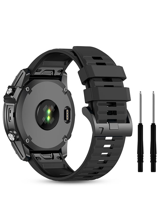 O Ozone حزام بديل من السيليكون الرياضي مقاس 26 مم متوافق مع Garmin Fenix 7X | فينيكس 6X | فينيكس 5X | فينيكس 5 بي | 5 بلس | فينيكس 6 اكس برو | فينيكس 3 - أسود  - Image 1