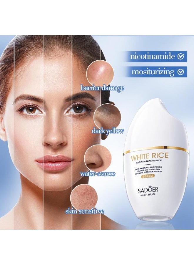 SADOER 50ml White Rice Nicotinamide Serum Moisturizing Facial Skin Care Brightening Lifting and Moisturizing Essence Facial Skin Care White Rice Serum Advance White Rice Skin Beauty Essence - Image 3