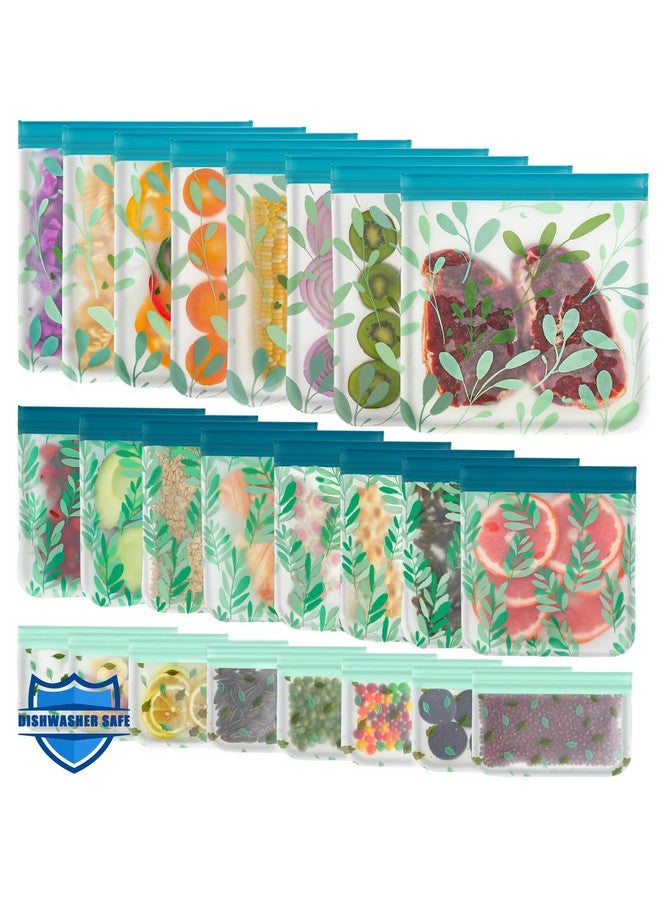 Hndnrxue 24 Pack Dishwasher Safe Reusable Bags Silicone, Leakproof Reusable Freezer Bags for Food Storage, Home Organization, Travel & Make-up, BPA-Free for Salad and Fruit - Image 1