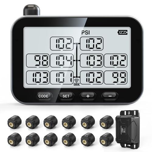 GUTA Trailer Tire Pressure Monitoring System, RV TPMS with 12 Sensors, 6 Alert Modes, Signal Booster, Power Saving Display, Long Sensing Distance, for 3 Trailers (T1/T2/T3), for Camper, Motor Homes - Image 1