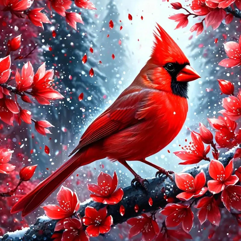 MOMDEDP Cardinal Diamond Painting Kits for Adults, Christmas Winter Red Birds Flowers 5D DIY Diamond Art Kits for Beginners Round Full Drill Diamond Painting for Home Wall Decoration Gift 12Ã—12inch - Image 1