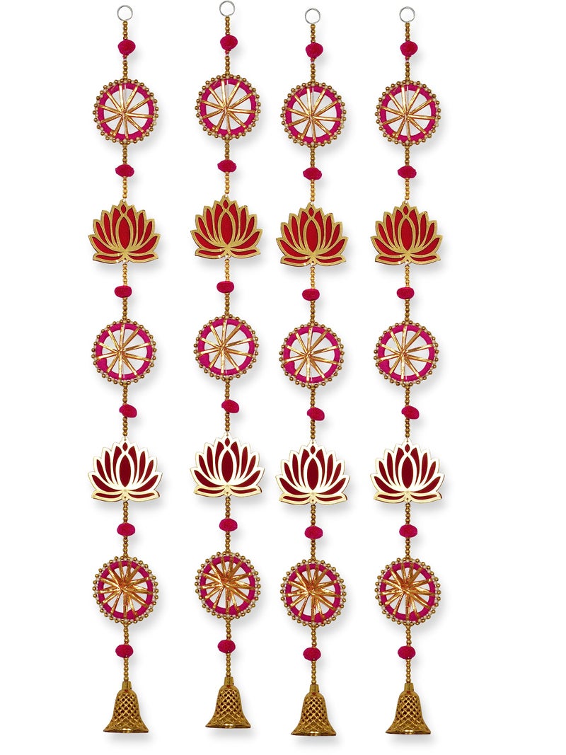 JH Gallery Wood Handmade Lotus Wall and Door Hanging - Home, Pooja, Diwali, Wedding and All Festival Décor - Decorative Pooja Room Temple Decoration (36 Inches Height - Pack of 4), Magenta - Image 3