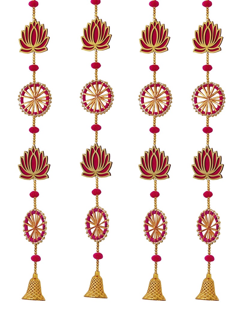 JH Gallery Wood Handmade Lotus Wall and Door Hanging - Home, Pooja, Diwali, Wedding and All Festival Décor - Decorative Pooja Room Temple Decoration (36 Inches Height - Pack of 4), Magenta - Image 4