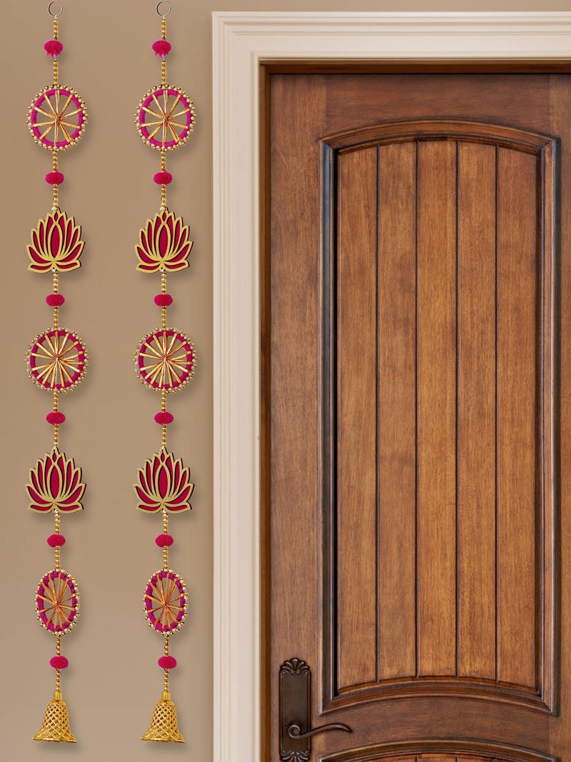 JH Gallery Wood Handmade Lotus Wall and Door Hanging - Home, Pooja, Diwali, Wedding and All Festival Décor - Decorative Pooja Room Temple Decoration (36 Inches Height - Pack of 4), Magenta - Image 5
