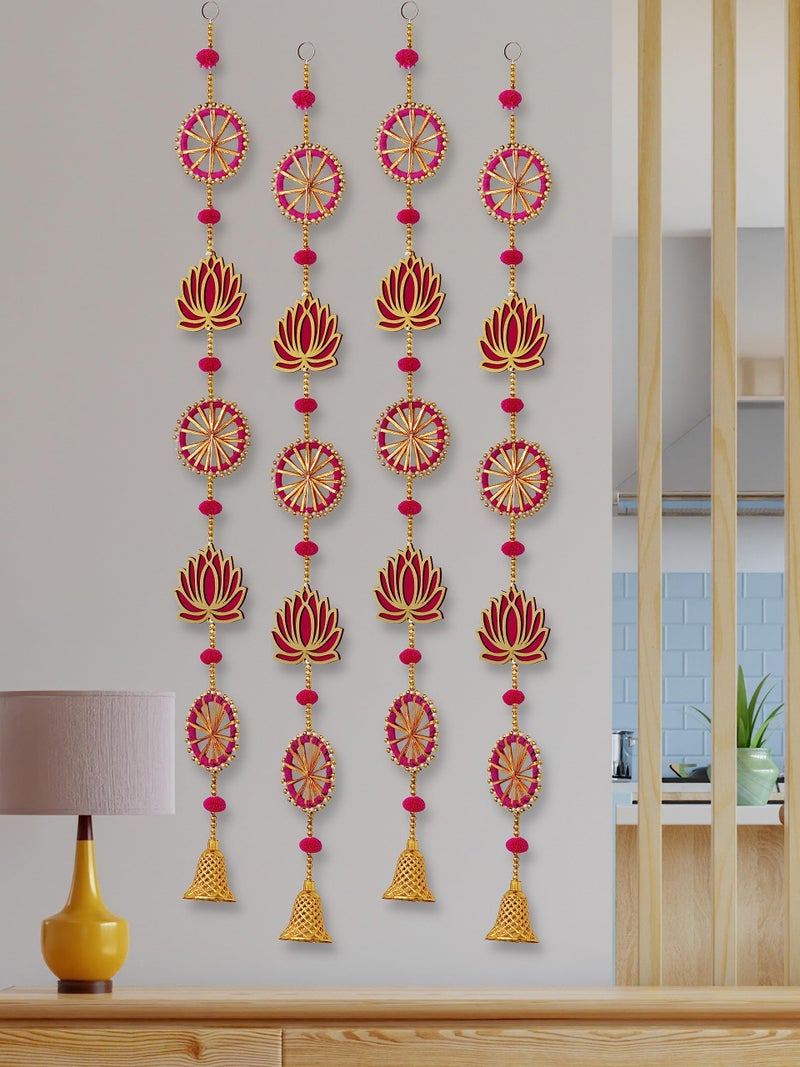 JH Gallery Wood Handmade Lotus Wall and Door Hanging - Home, Pooja, Diwali, Wedding and All Festival Décor - Decorative Pooja Room Temple Decoration (36 Inches Height - Pack of 4), Magenta - Image 1