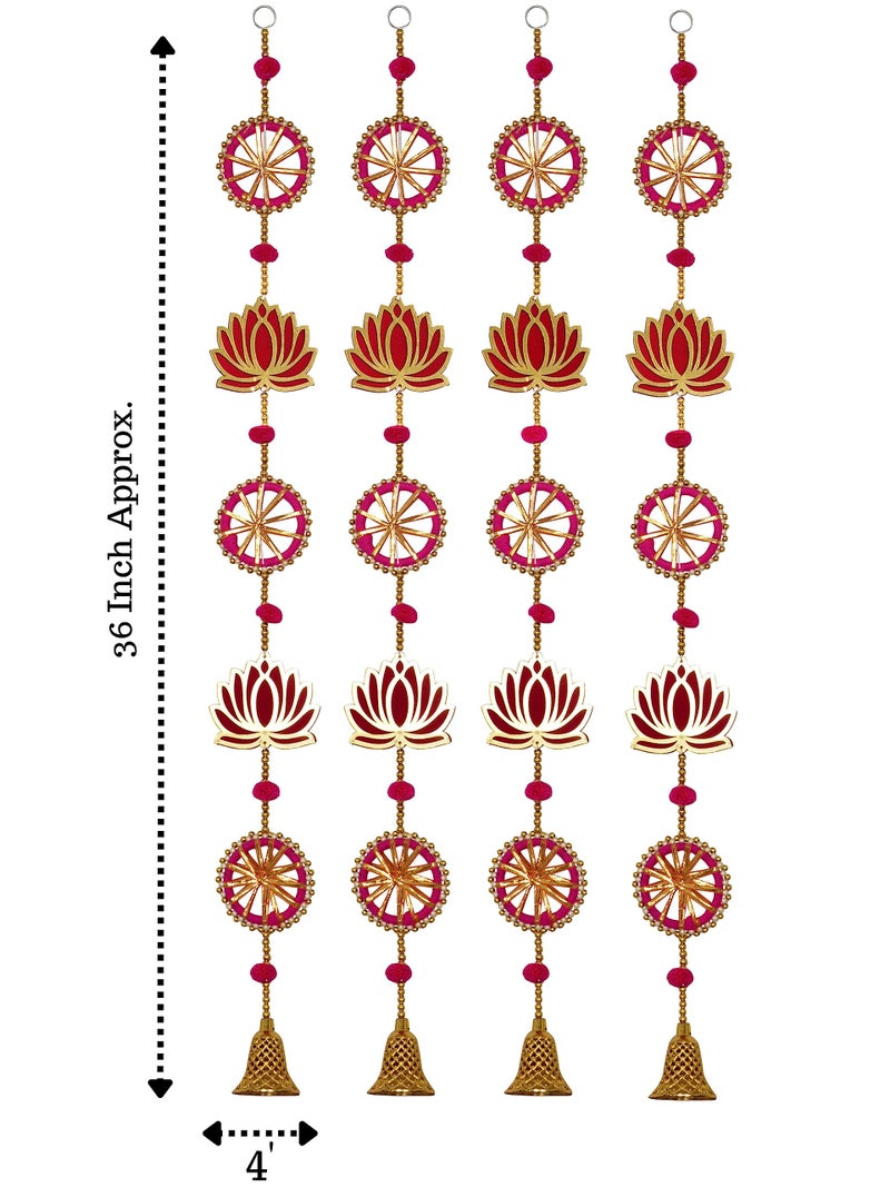 JH Gallery Wood Handmade Lotus Wall and Door Hanging - Home, Pooja, Diwali, Wedding and All Festival Décor - Decorative Pooja Room Temple Decoration (36 Inches Height - Pack of 4), Magenta - Image 2