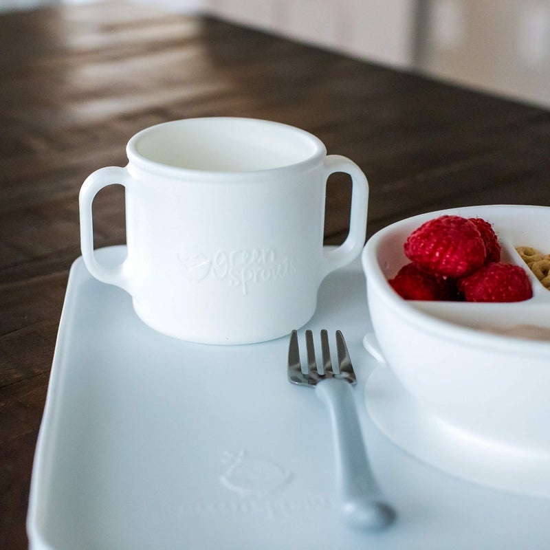 green sprouts Learning Cup | Silicone Helps Avoid Harmful Chemicals | Helps Toddler Develop Independent Drinking Skills, 2 Easy-Grip Handles, Heat-Resistant, Dishwasher Safe, White - Image 2