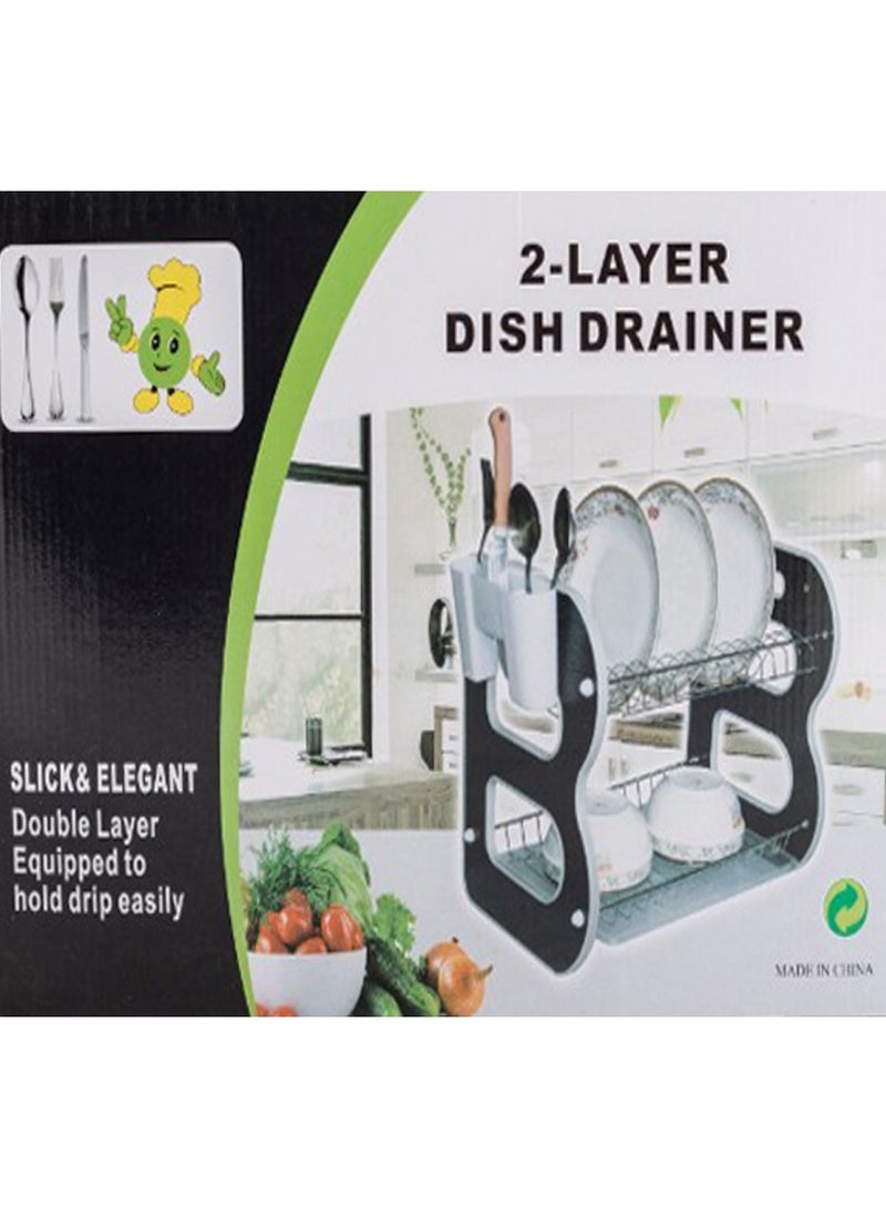 DubaiGallery B Design Dish Drying Stand - Space-Saving 2 Tiers Dish Rack - Dishes Drying Stand with Removable Cutting Board Holder and Utensil Side Pocket for Spoons - Drainer for Kitchen Counter - Image 3
