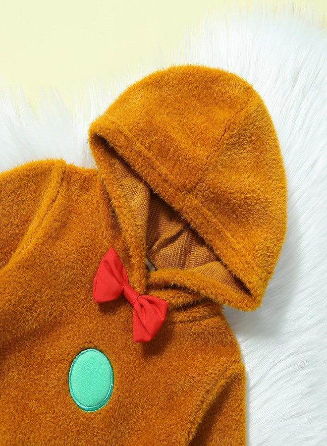 RWYBEIW RWYBEYW Infant Baby Boy Girl Christmas Gingerbread Man Costume Long Sleeve Fleece Jumpsuit Hooded Romper Fall Clothes (Brown, 0-6 Months) - Image 4
