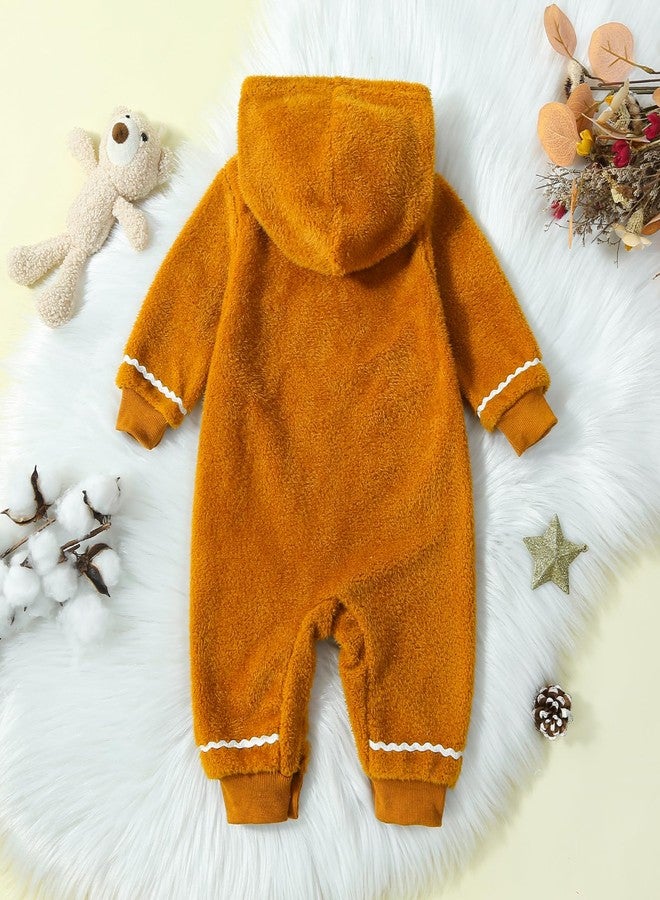 RWYBEIW RWYBEYW Infant Baby Boy Girl Christmas Gingerbread Man Costume Long Sleeve Fleece Jumpsuit Hooded Romper Fall Clothes (Brown, 0-6 Months) - Image 3