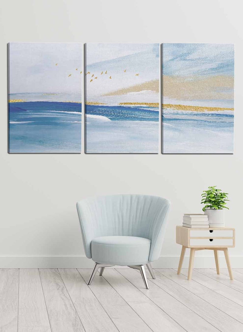 LOWHA مجموعة من 3 لوحات فنية جدارية من القماش، مشدودة على إطار خشبي، لوحات زيتية تجريدية خفيفة، للمنزل، غرفة المعيشة، ديكور المكتب - Image 3