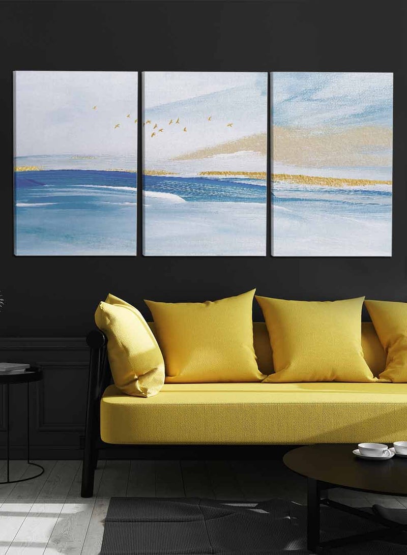 LOWHA مجموعة من 3 لوحات فنية جدارية من القماش، مشدودة على إطار خشبي، لوحات زيتية تجريدية خفيفة، للمنزل، غرفة المعيشة، ديكور المكتب - Image 1