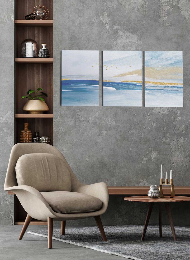 LOWHA مجموعة من 3 لوحات فنية جدارية من القماش، مشدودة على إطار خشبي، لوحات زيتية تجريدية خفيفة، للمنزل، غرفة المعيشة، ديكور المكتب - Image 2
