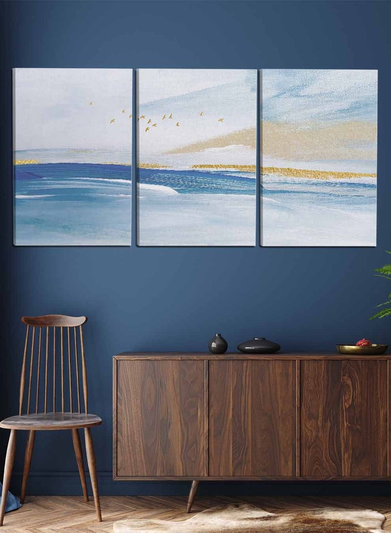 LOWHA مجموعة من 3 لوحات فنية جدارية من القماش، مشدودة على إطار خشبي، لوحات زيتية تجريدية خفيفة، للمنزل، غرفة المعيشة، ديكور المكتب - Image 4