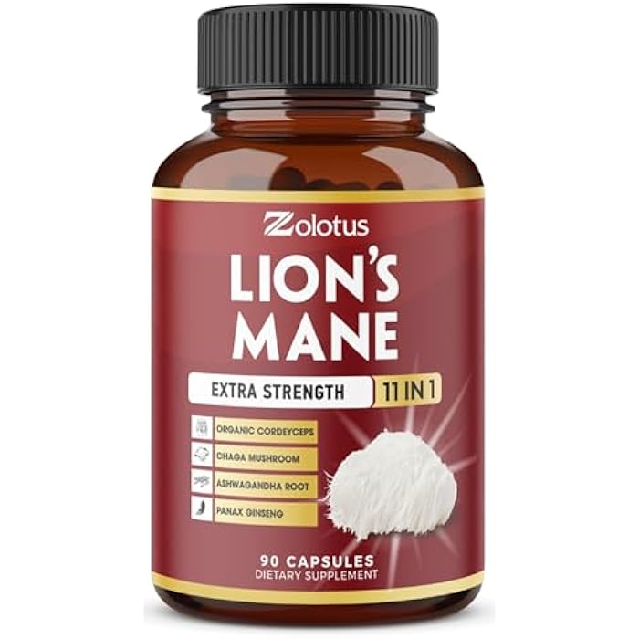 Zolotus 11 in 1 Lions Mane Mushroom Capsules, 3 Month Supply with Cordeyceps, Reishi, Ashwagandha, Panax Ginseng - 90 Capsules - Image 1