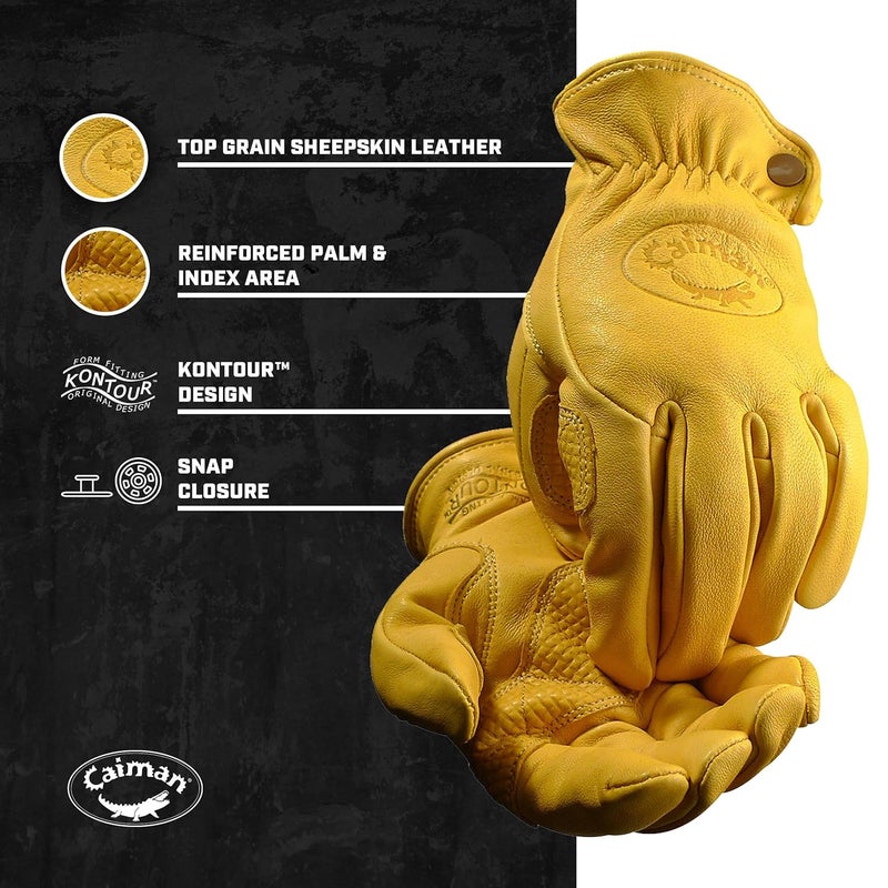 Caiman Caiman Premium Top Grain Sheepskin Leather Driver Gloves Unlined Kontour Design Gold XSmall 13242  - Image 2