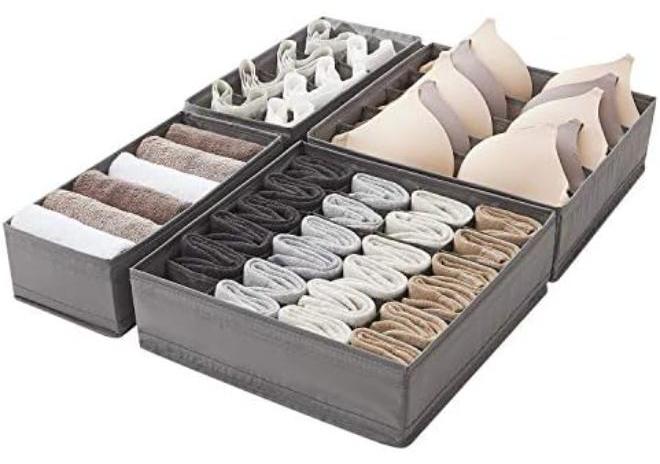 فواصل تنظيم الأدراج وصناديق تخزين الملابس الداخلية وحمالة الصدر والجوارب والملابس الداخلية (رمادي) - Image 1