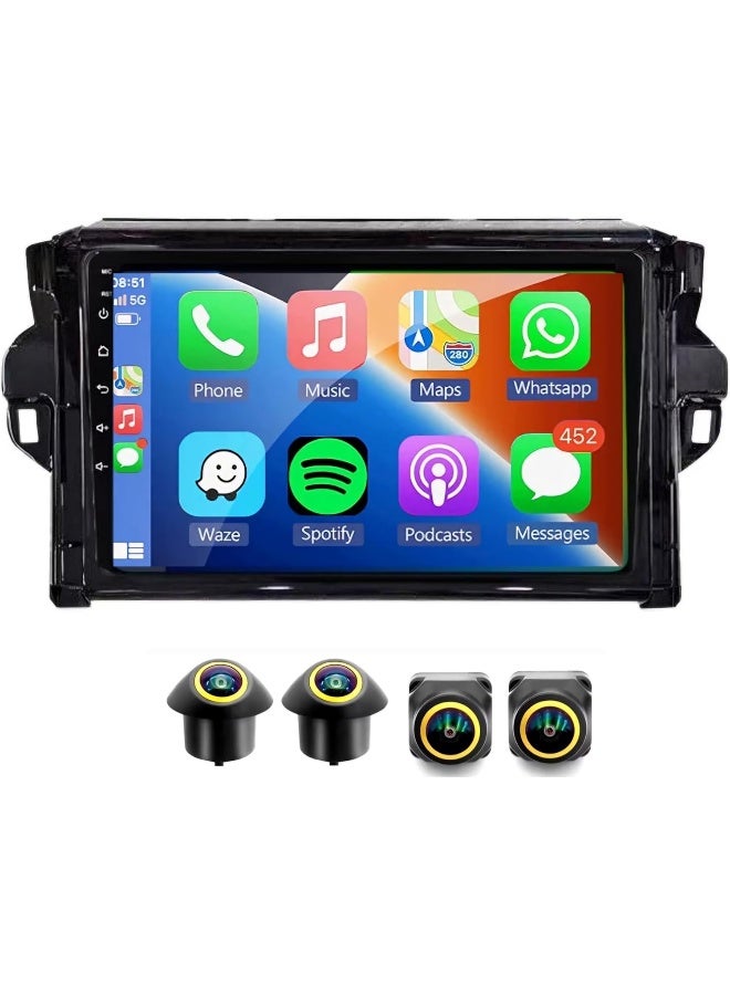 Vierex Fit Toyota Fortuner Car Stereo Fortuner Android Screen 2015-2024 With Apple Carplay Android Auto Wireless WiFi DSP FM&AM BT AHD Camera Included Fast Interface QLED (8+128GB 2K 360D Camera) - Image 1