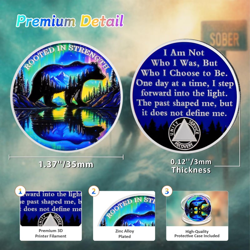 IELCJJ Aurora Polar Bear Sobriety Coin - Rooted in Strength Mountain AA Coins - Addiction Recovery NA AA Chips and Medallions - 1-10 Prime Living Clean Narcotics Alcoholics Anonymous Gifts for Men Women - Image 3
