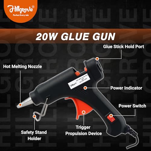 Hillgrove 20 Watt Hot Melt Glue Gun with 5 Pieces Sticks - Image 2