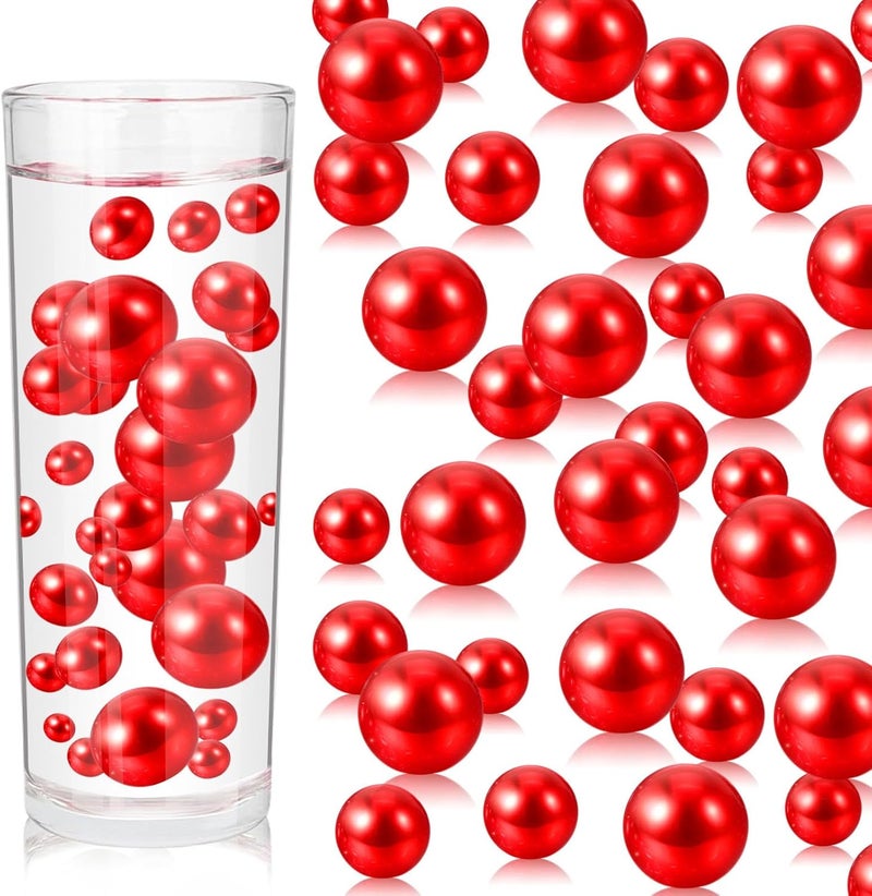 ZEBMOON 200PCS Red Faux Pearls Beads for Centerpiece Vases, Vase Filler Faux Pearls, No Holes Filler Beads for Party Anniversary Birthday Wedding Table Decor, 10/14/20/30mm - Image 1