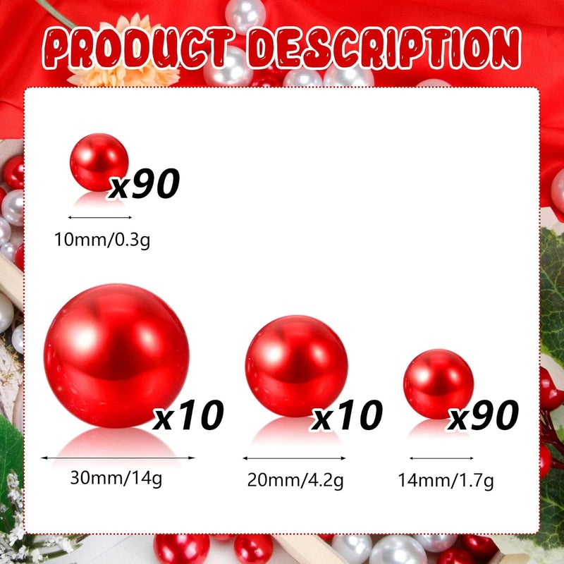 ZEBMOON 200PCS Red Faux Pearls Beads for Centerpiece Vases, Vase Filler Faux Pearls, No Holes Filler Beads for Party Anniversary Birthday Wedding Table Decor, 10/14/20/30mm - Image 2