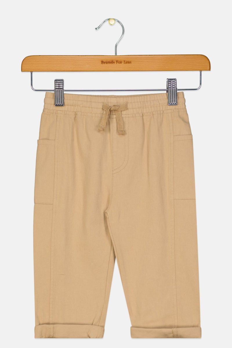 First Wave Toddlers Boy Drawstring Plain Pants, Beige - Image 1