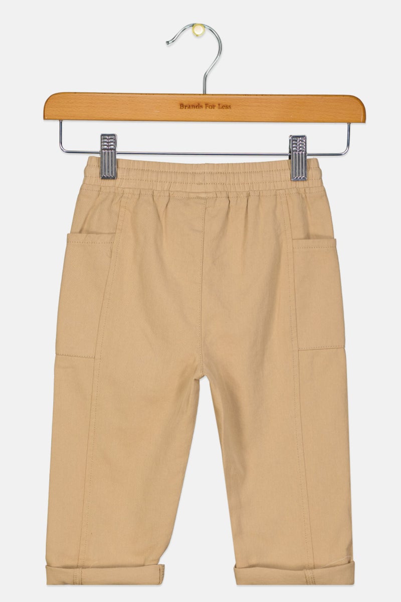 First Wave Toddlers Boy Drawstring Plain Pants, Beige - Image 2