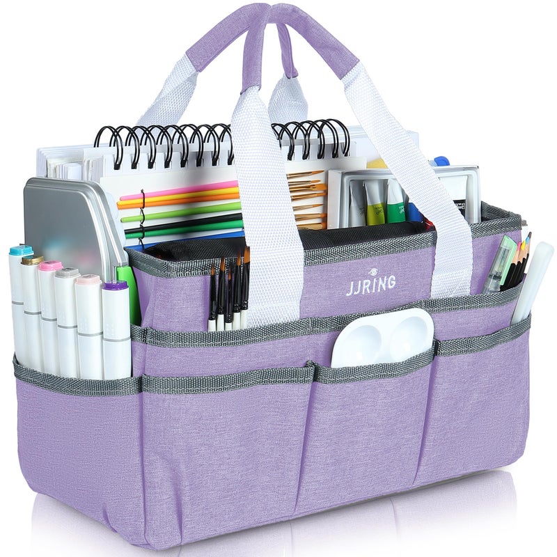 JJRING Craft Organizer Tote Bag, Art Storage Caddy with Multiple Pockets, Lilac Sewing Bag for Art, Craft, Scrapbooking, Medical, and Office Supplies Storage - Image 1