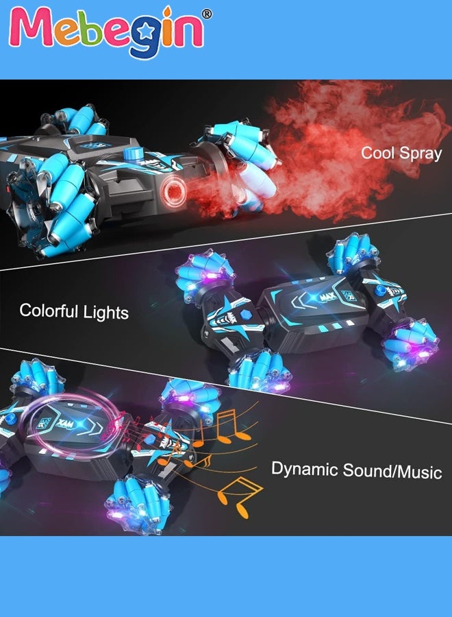 MEBEGIN Remote Control Car Toy with Spray Function and Cool Lights, 2.4 GHz Double Side Radio Control Drift Race Car Set, Gesture Sensing RC Stunt Car, Suitable for Various Roads, Ideal Gift for Kids, 28*17.5*6.5cm - Image 5