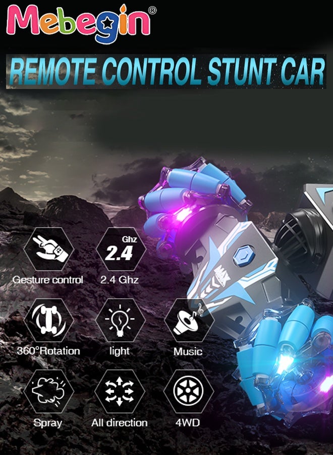 MEBEGIN Remote Control Car Toy with Spray Function and Cool Lights, 2.4 GHz Double Side Radio Control Drift Race Car Set, Gesture Sensing RC Stunt Car, Suitable for Various Roads, Ideal Gift for Kids, 28*17.5*6.5cm - Image 3