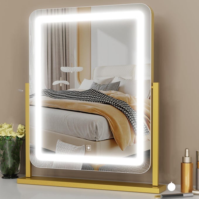 LIGHTED MAKEUP MIRROR HOLLYWOOD VANITY MIRROR WITH LIGHTS THREE COLOR LIGHTING MODES AND 5X MAGNIFICATION MIRROR SMART TOUCH CONTROL 360ROTATION 172IN WHITE