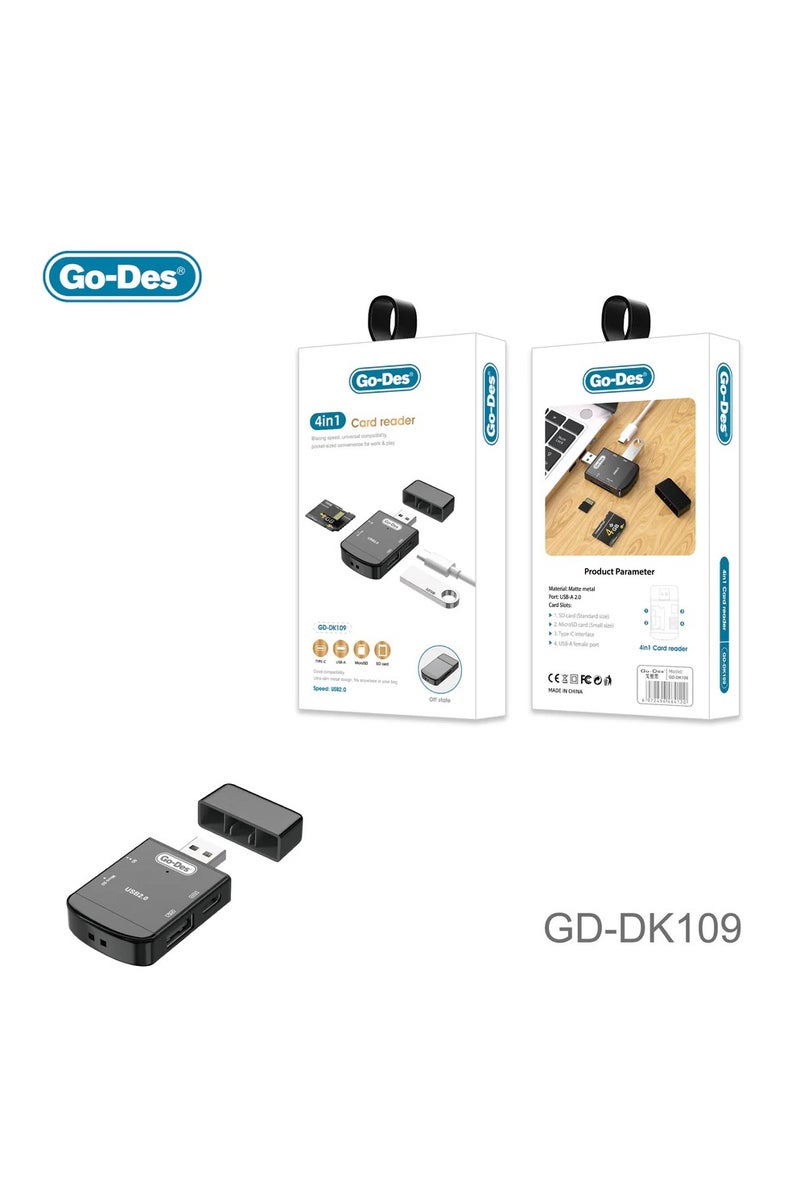 GO-DES 4in1 USB Card Reader Type-C USB-A SD MicroSD OTG Adapter High Compatibility Ultra Slim Metal Design for Laptop Tablet Phone