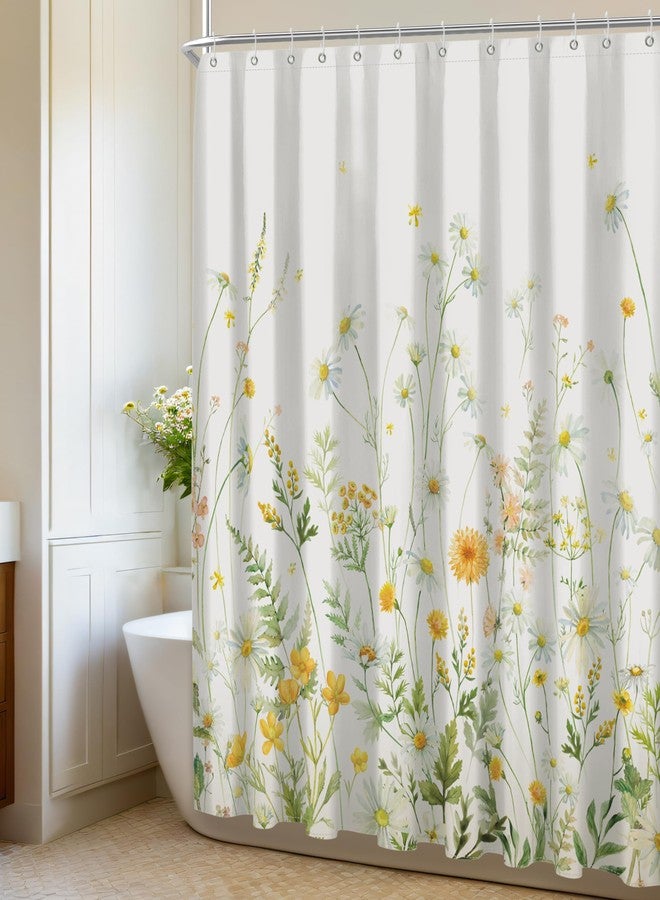 SUMGAR Floral Shower Curtains for Bathroom Yellow Green Blooming Flowers Shower Curtain Polyester Fabric Waterproof Washable Shower Curtain Sets for Bath Decor with 12 Hooks, 72 x 72 Inch - Image 3