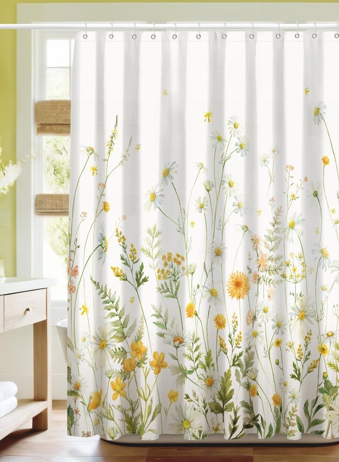 SUMGAR Floral Shower Curtains for Bathroom Yellow Green Blooming Flowers Shower Curtain Polyester Fabric Waterproof Washable Shower Curtain Sets for Bath Decor with 12 Hooks, 72 x 72 Inch - Image 2
