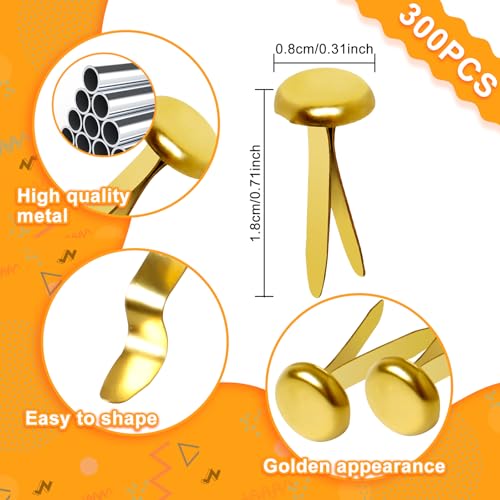 Hapy Shop Paper Brass Fasteners, 3/4-Inch Metal Brass Brads Round Brads for Paper Crafts Making DIY, 300 Pack - Image 2