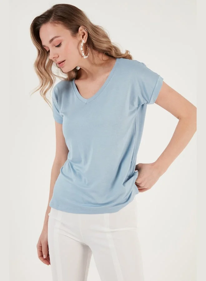 ليلا بلوزة ليلا بياقة على شكل حرف  وقصة مريحة بفتحة للنساء