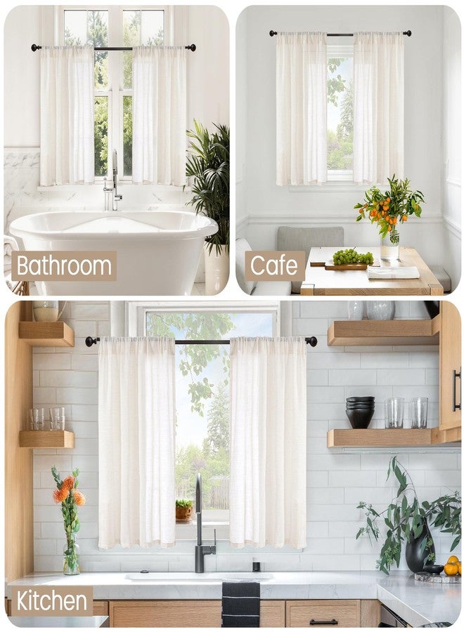 BGment Small Linen Curtains 36 Inch Length for Cafe Window, Half Drapes Lightweight Semi Sheer with Rod Pocket for Front Door Kitchen Window Over Sink, 2 Panels Set, 24 Inch Wide Each Panel - Image 2