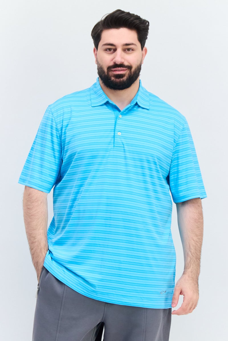 Greg Norman Men Regular Fit Striped Short Sleeves Polo Shirt, Blue - Image 1
