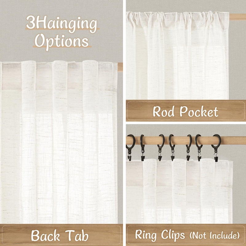 LAMIT Natural Linen Semi Sheer Curtains 84 Inches Long 2 Panels, Living Room Linen Textured Light Filtering Drapes Back Tab and Rod Pocket Neutral Window Panels for Bedroom/Sliding Door, 52 x 84 Inch - Image 3