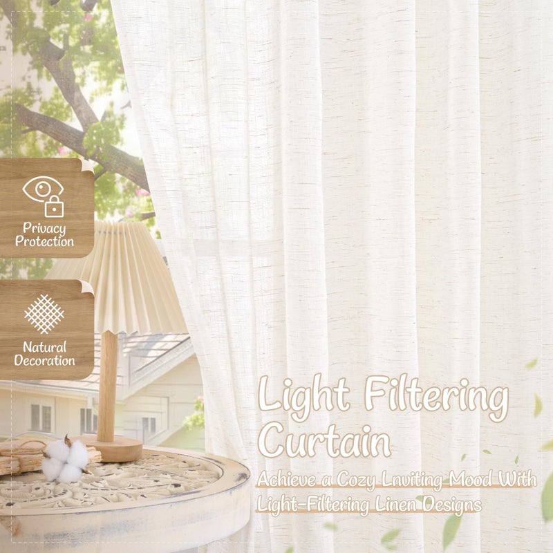 LAMIT Natural Linen Semi Sheer Curtains 84 Inches Long 2 Panels, Living Room Linen Textured Light Filtering Drapes Back Tab and Rod Pocket Neutral Window Panels for Bedroom/Sliding Door, 52 x 84 Inch - Image 5
