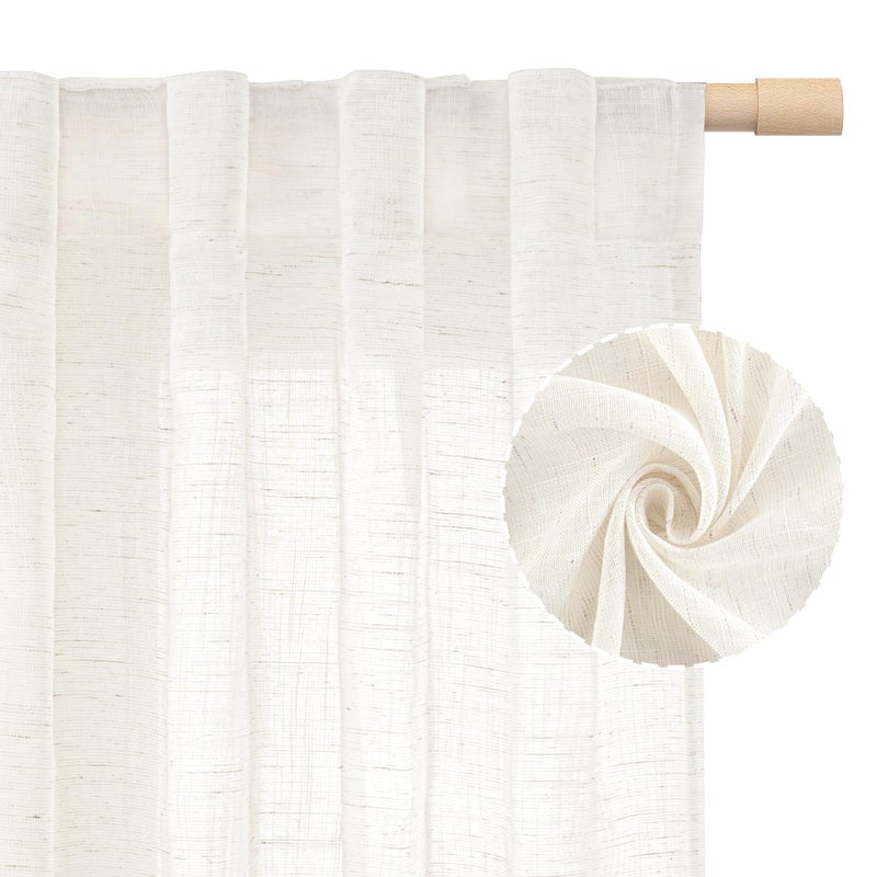LAMIT Natural Linen Semi Sheer Curtains 84 Inches Long 2 Panels, Living Room Linen Textured Light Filtering Drapes Back Tab and Rod Pocket Neutral Window Panels for Bedroom/Sliding Door, 52 x 84 Inch - Image 2