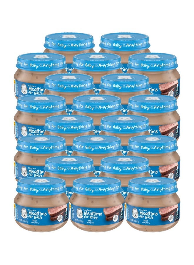 Gerber جيربر وجبة للرضع طعام الأطفال 2 الأطعمة طعام الأطفال في جرة، طعام أطفال مهروس غير معدل وراثيًا مع العناصر الغذائية الأساسية (لحم بقر) 2.5 أونصة (عبوة من 20) - Image 1